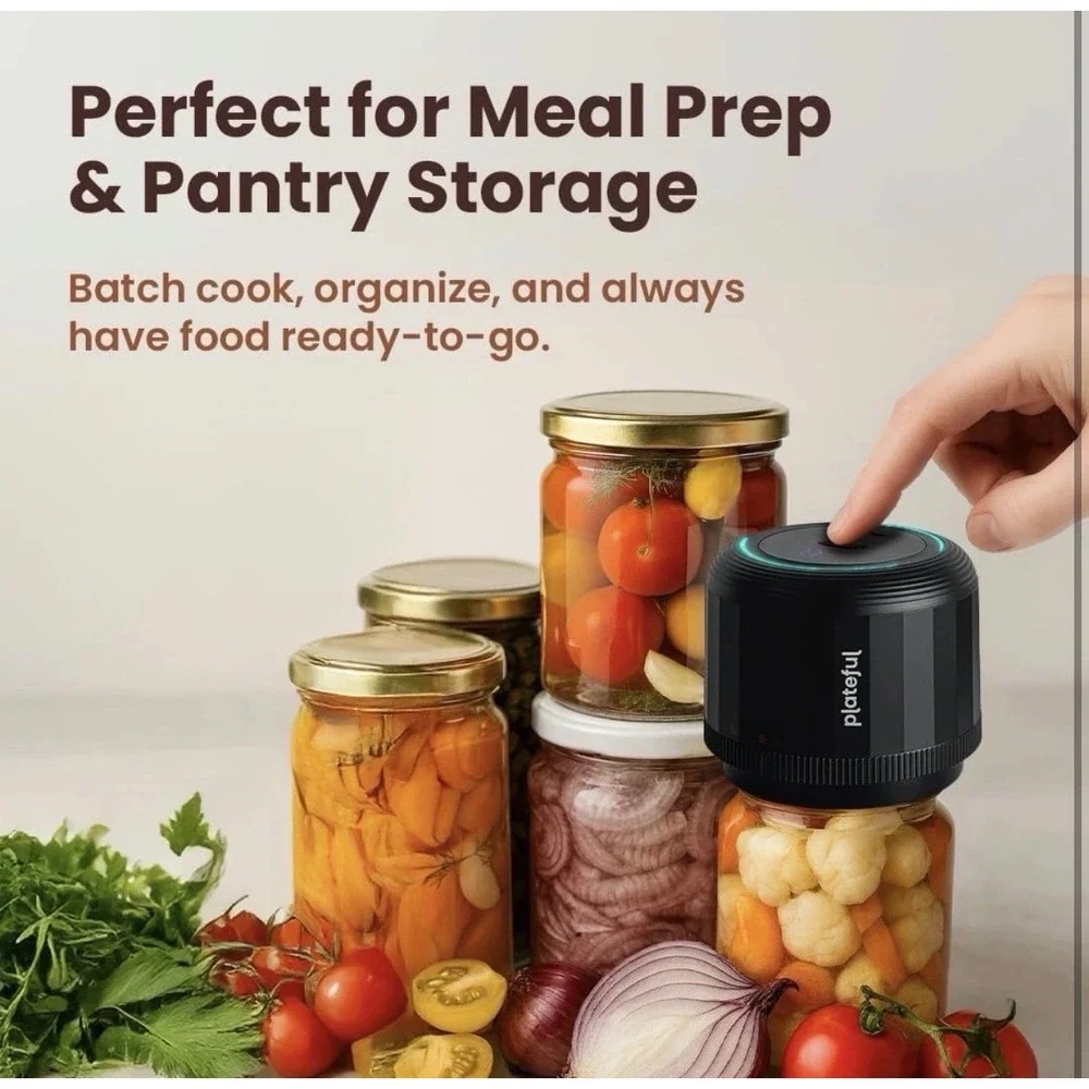Plateful Electric Mason Jar Vacuum Sealer Black USB-C Rechargeable LED Display